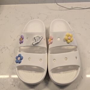 CROCS White Sandals with Pastel Flower Accents